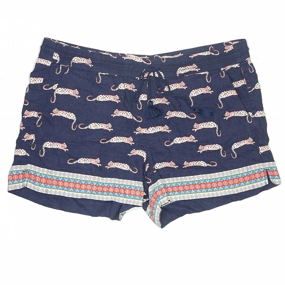 Ann Taylor LOFT Navy Jaguar Print Linen Blend Shorts Size Large